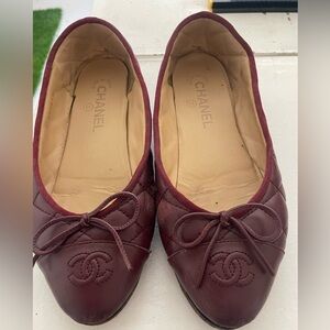 CHANEL Dark Red Leather Flats
